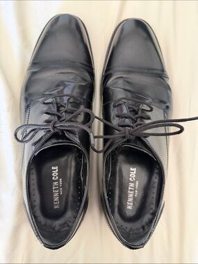 Kenneth Cole Black Leather Cap-Toe Lace-Up Dress Shoes